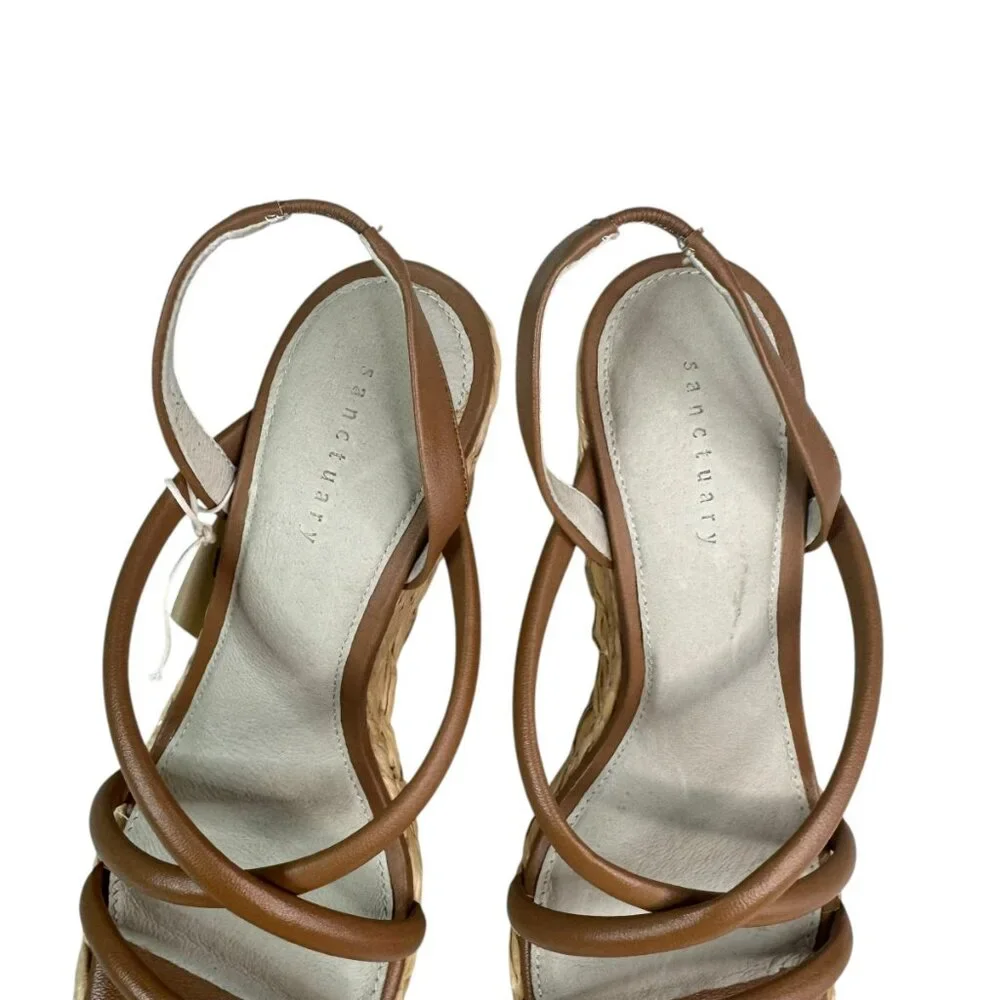 Sanctuary Tan Leather Strappy Wedge Sandals Size 8.5M | NWT $129 | Wedge Heels